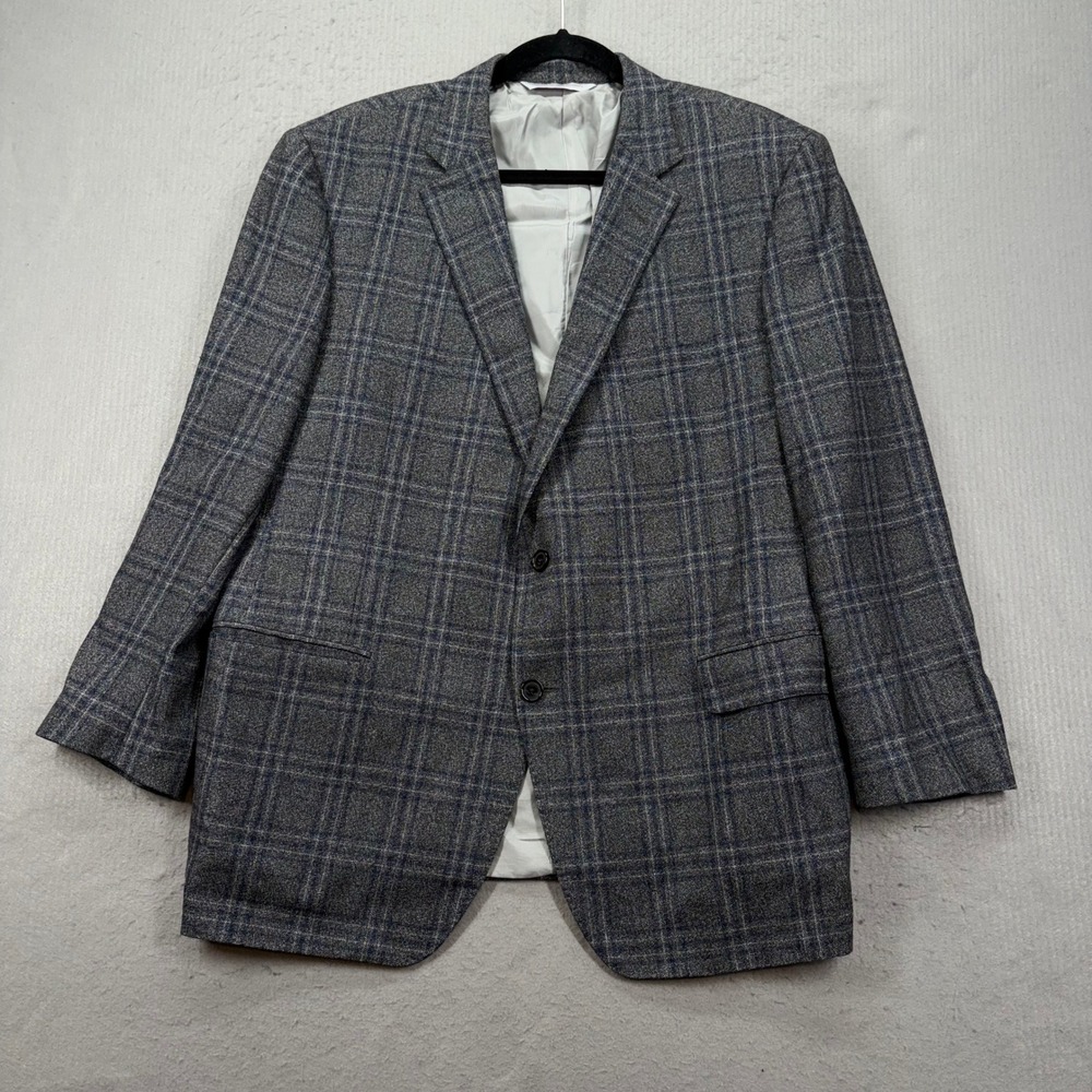 Samuelsohn Sport Coat Mens 46R Gray Blue Plaid Loro Piana Italian Fabric Blazer